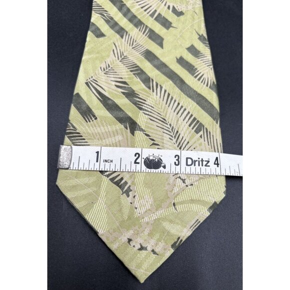 TOMMY BAHAMA Tie Men's 100% Silk Green Beige Floral Trees Leaves Strips GUC - Picture 7 of 8